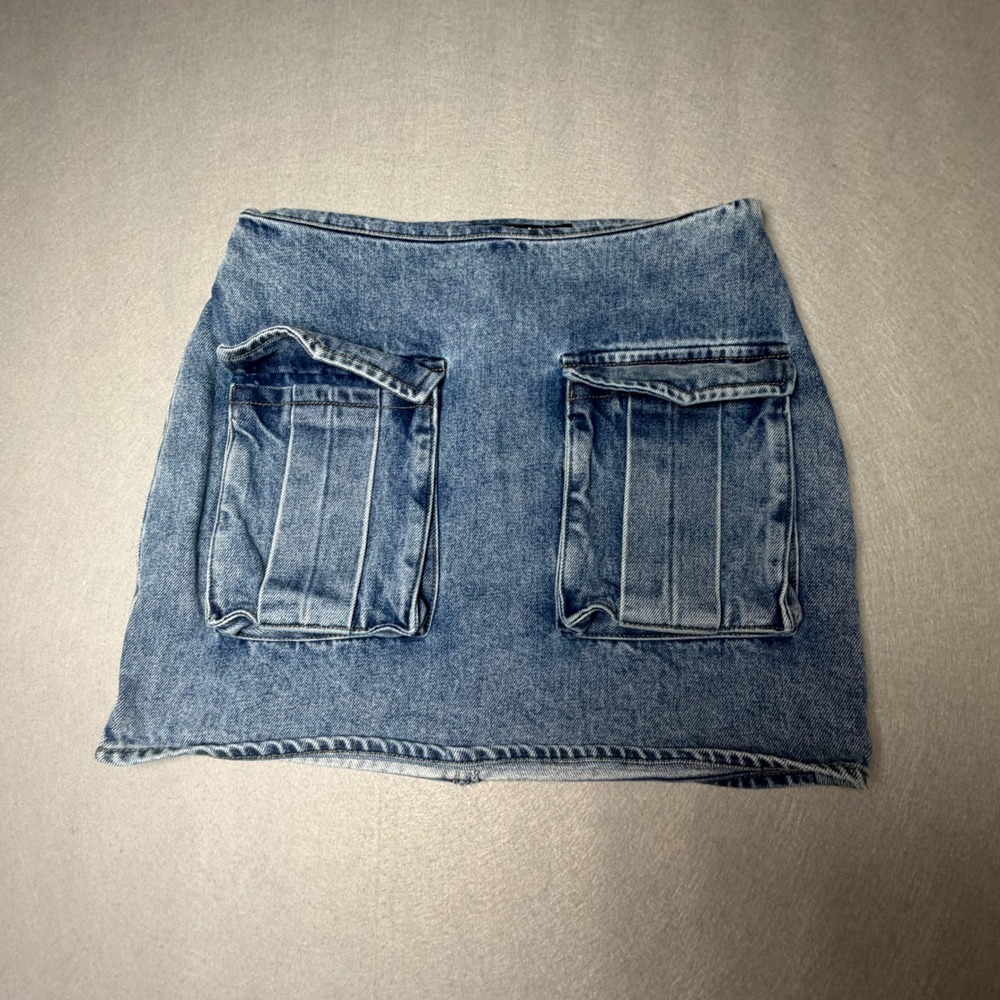 Y2K Style Grey Lab Womens Denim Cargo Mini Skirt Medium Wash Blue Cotton Size S